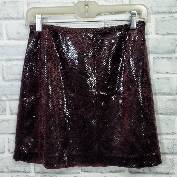 Vintage 90s Cache Womens 4 Dark Burgundy Scale Textured Aline Mini Skirt - Picture 2 of 10